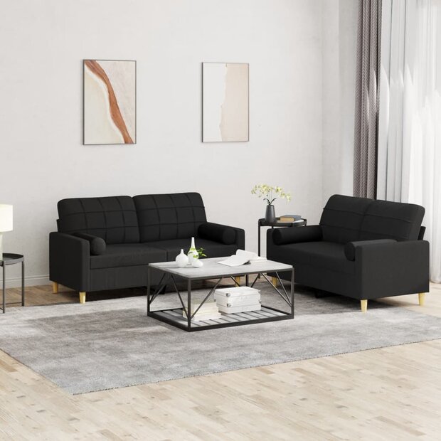 2-delige Loungeset met kussens stof zwart 1