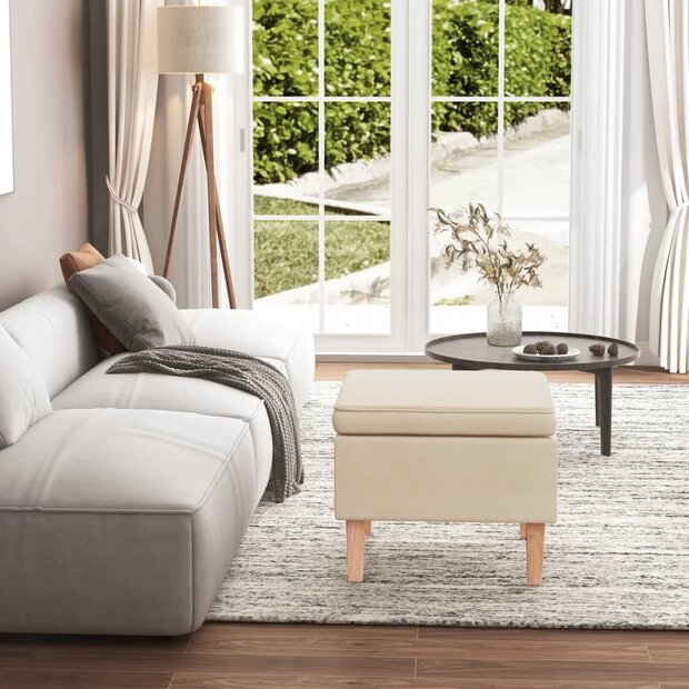 Kruk met houten poten stof cr&egrave;mekleurig 1