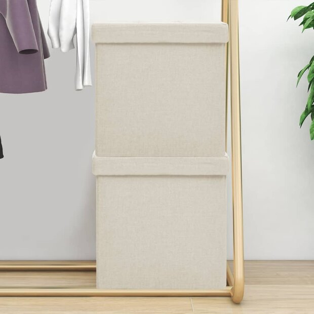 Opbergkrukken inklapbaar 2 st kunstlinnen cr&egrave;mewit 1