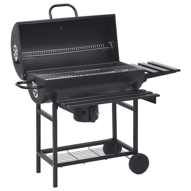 Barbecuevat met wielen en schappen 115x85x95 cm staal zwart 1