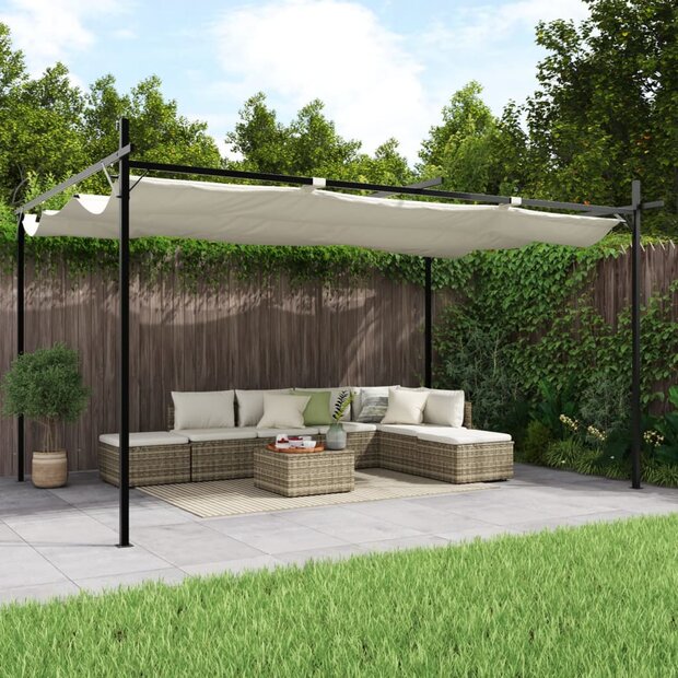 Pergola met uitschuifbaar dak 395x292x230 cr&egrave;mekleurig 1