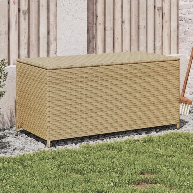 Tuinbox met wielen 190 L poly rattan gemengd beige 1