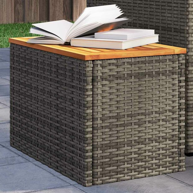 Tuinbijzettafels 2 st 55x34x37 cm poly rattan en hout grijs 1