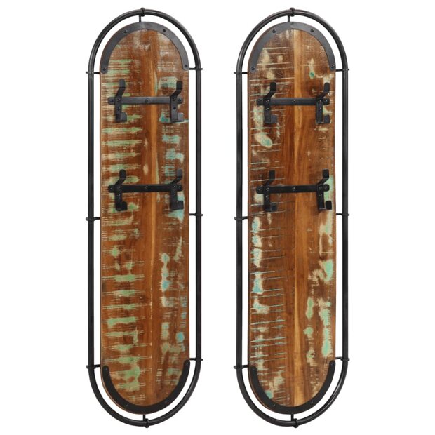 Wandkapstokken 2 st met 4 haken massief gerecycled hout 1
