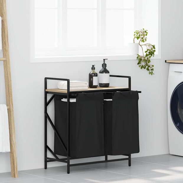 Wasmand 2 vakken met plank sonoma eikenkleurig 1