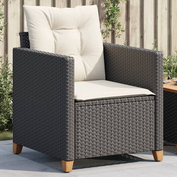 Tuinstoel met kussens poly rattan zwart 1