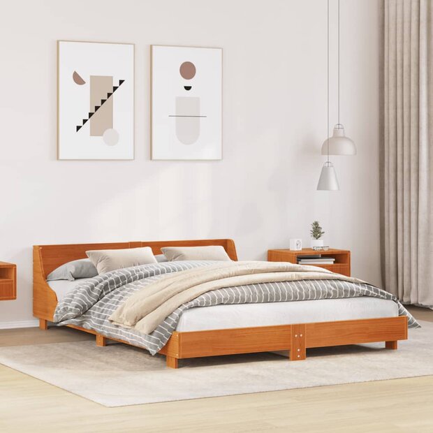 Bed met matras massief grenenhout wasbruin 140x190 cm 1