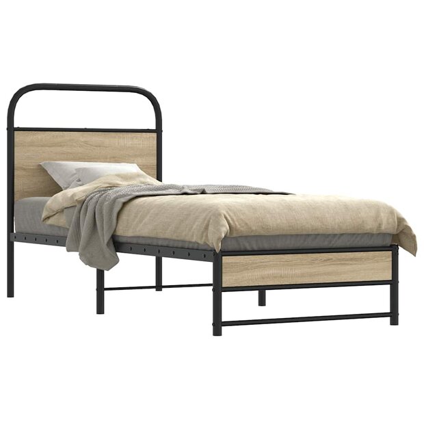 Bedframe zonder matras bewerkt hout gerookt eiken 75x190 cm 1