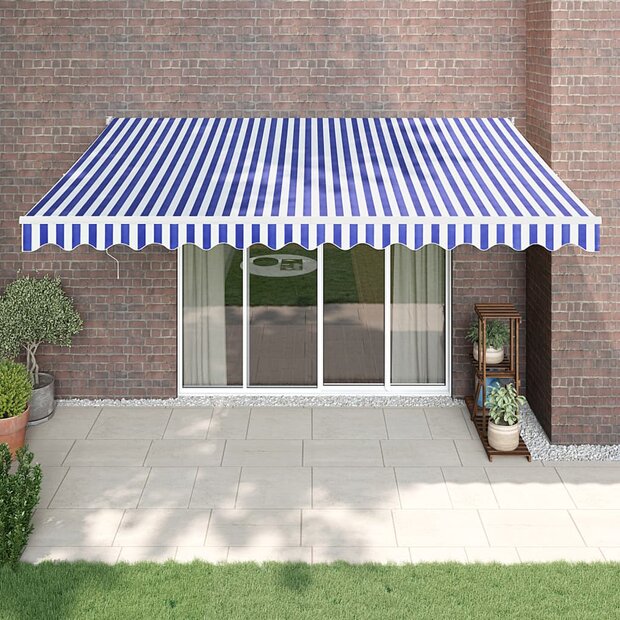 Luifel automatisch uitschuifbaar 4,5x3 m blauw en wit 1