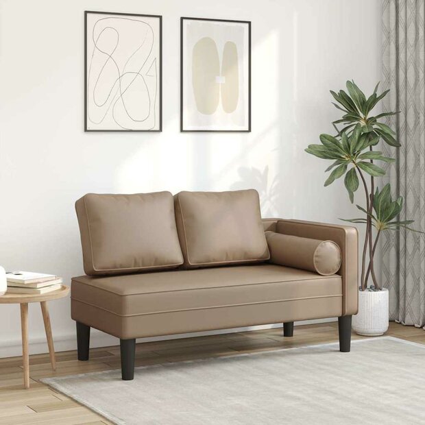 Chaise longue met kussens kunstleer cappuccino 1