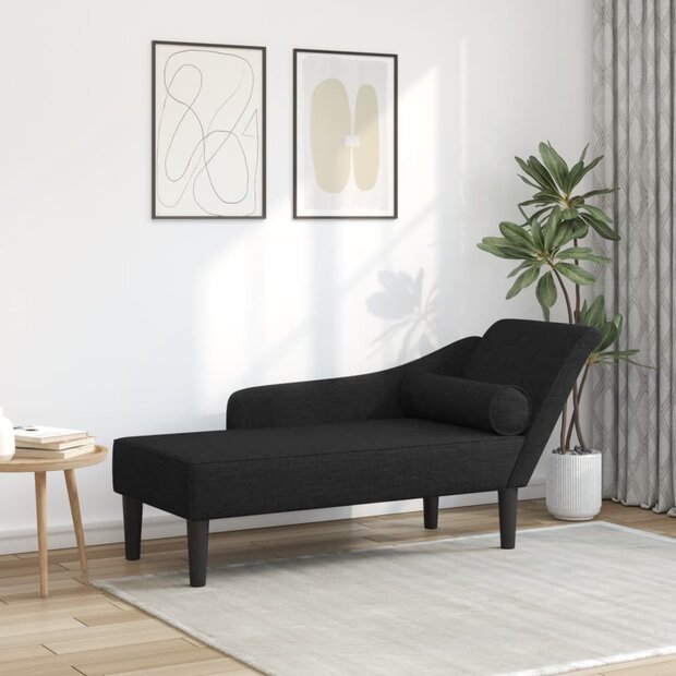 Chaise longue met kussens stof zwart 1