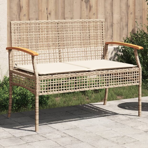 Tuinbank met kussen poly rattan en acaciahout beige 1