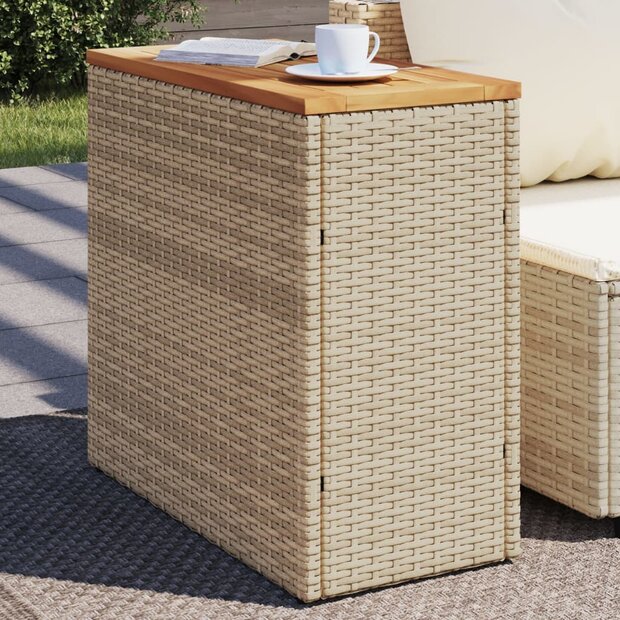 Tuinbijzettafel met houten blad 58x27,5x55 cm poly rattan beige 1