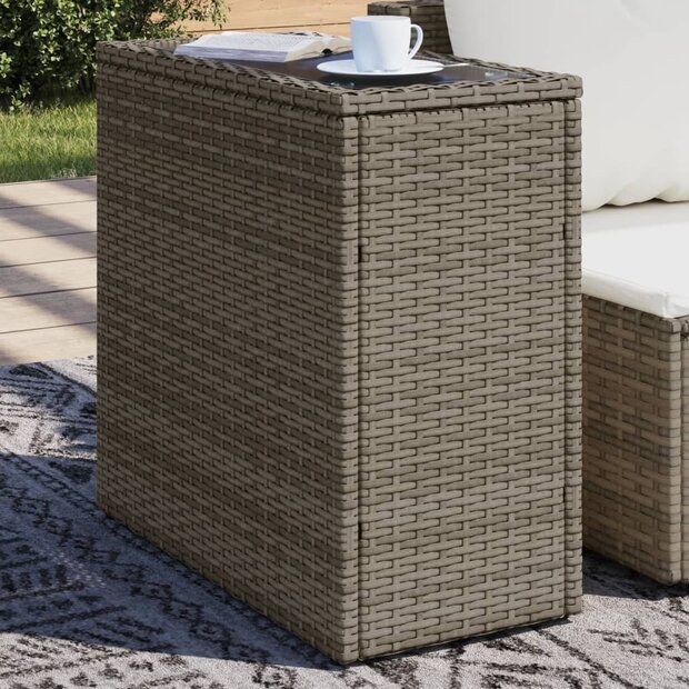 Tuinbijzettafel met glazen blad 58x27,5x55 cm poly rattan grijs 1