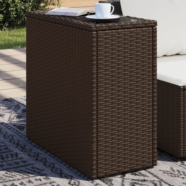 Tuinbijzettafel met glazen blad 58x27,5x55 cm poly rattan bruin 1