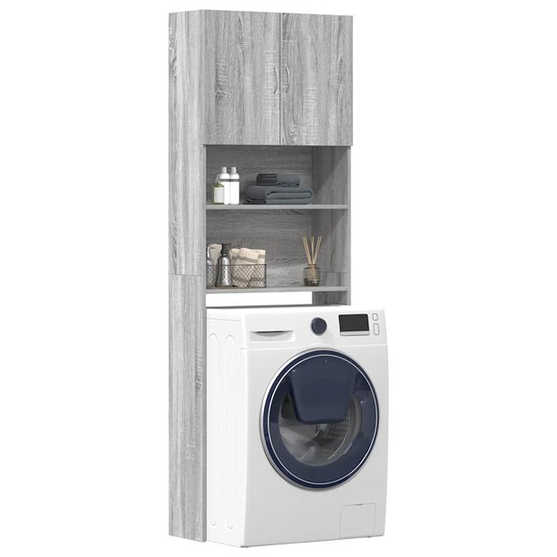 Wasmachinekast 64x24x190 cm bewerkt hout grijs sonoma eikenkl 1