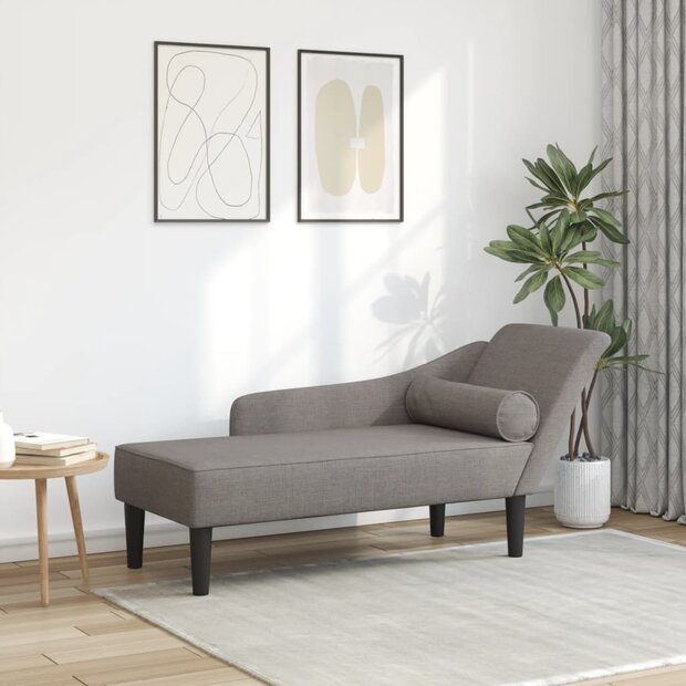 Chaise longue met kussens stof taupe 1