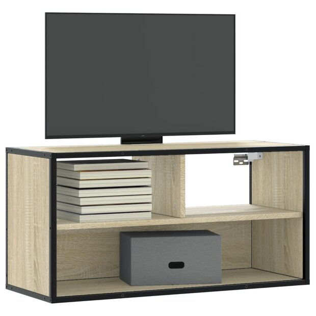 Tv-meubel 80x31x39,5 cm bewerkt hout metaal sonoma eikenkleurig 1