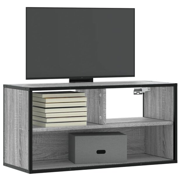Tv-meubel 80x31x39,5 cm bewerkt hout metaal grijs sonoma eiken 1