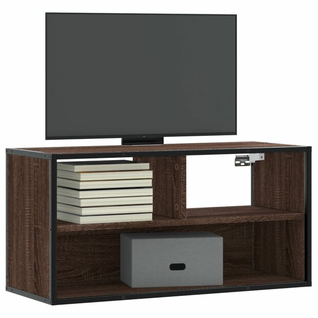 Tv-meubel 80x31x39,5 cm bewerkt hout metaal bruin eikenkleurig 1