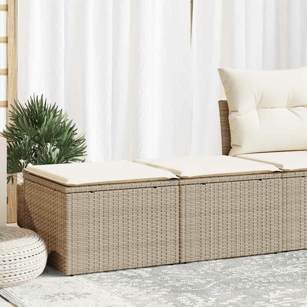 2-delige Loungeset met kussens poly rattan acacia beige 1