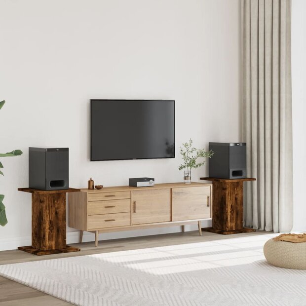 Speakerstandaards 2 st 30x30x60 cm bewerkt hout gerookt eiken 1