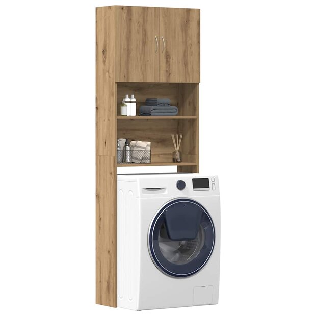 Wasmachinekast 64x24x190 cm bewerkt hout artisanaal eikenkleur 1
