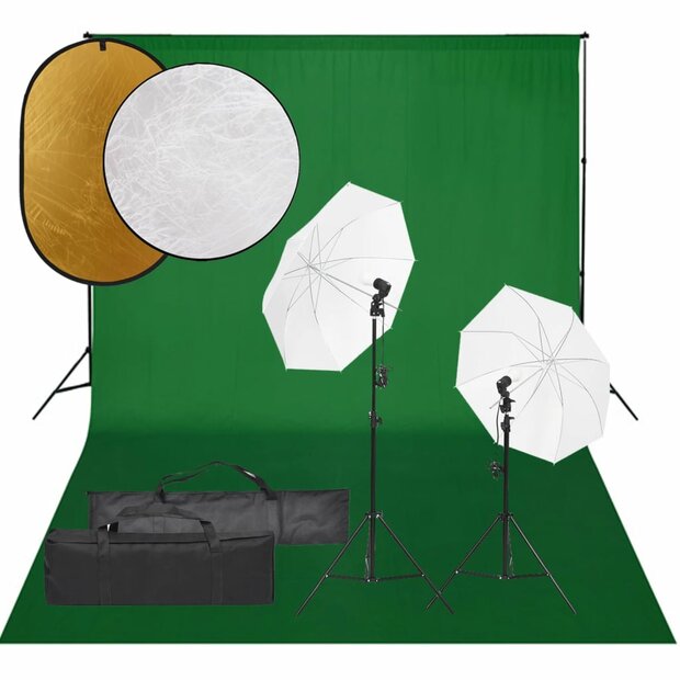 Fotostudioset met verlichtingsset, achtergrond en reflector 1