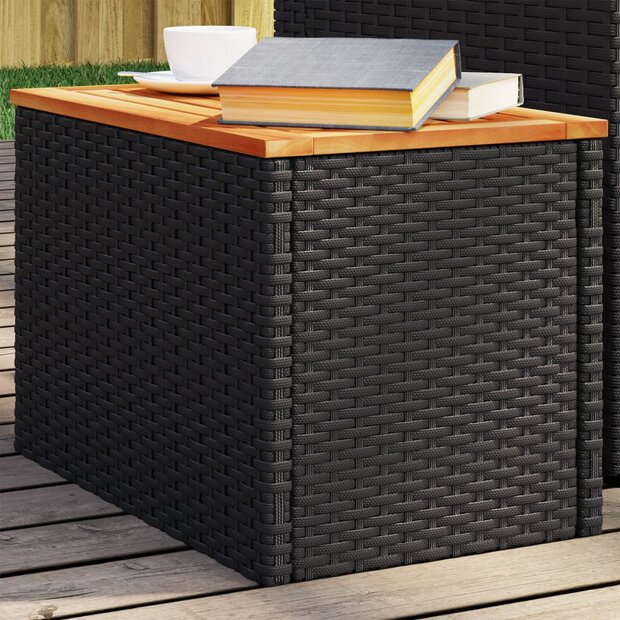 Tuinbijzettafels 2 st 55x34x37 cm hout poly rattan zwart 1