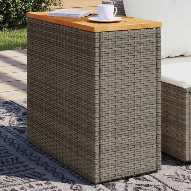 Tuinbijzettafel met houten blad 58x27,5x55 cm poly rattan grijs 1