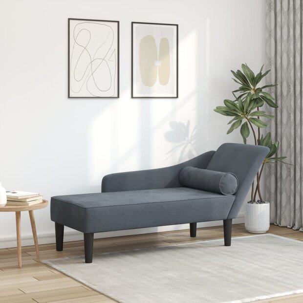 Chaise longue met kussens fluweel donkergrijs 1