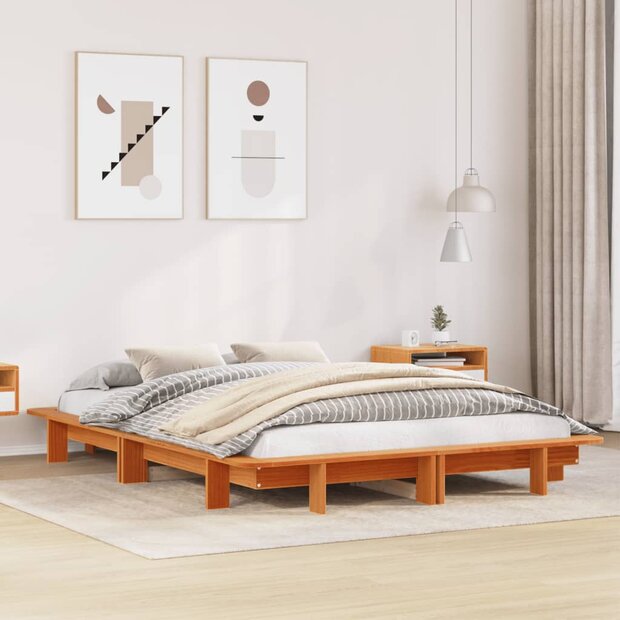 Bed met matras massief grenenhout wasbruin 140x190 cm 1