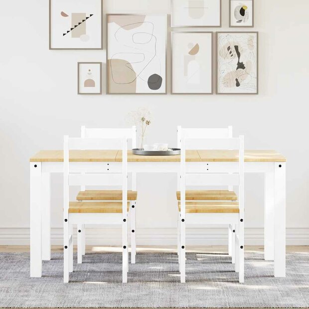 5-delige Eethoek Panama massief grenenhout wit 1