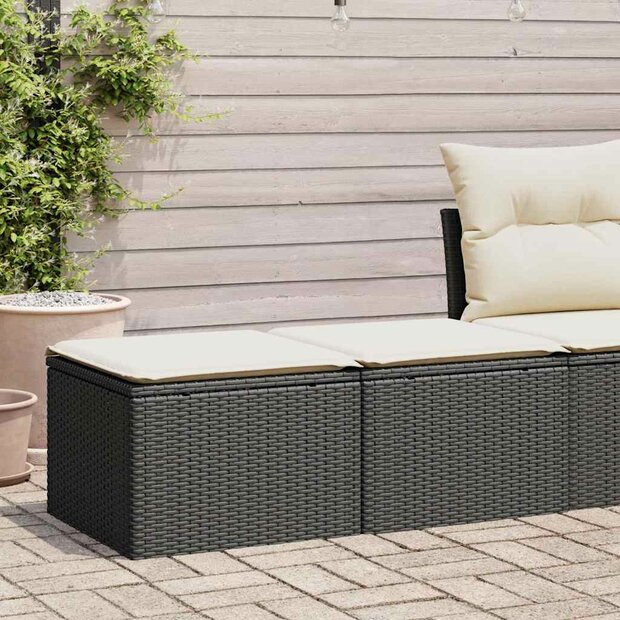 2-delige Loungeset met kussens poly rattan acacia zwart 1