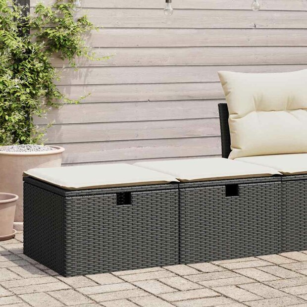 2-delige Loungeset met kussens poly rattan acacia zwart 1