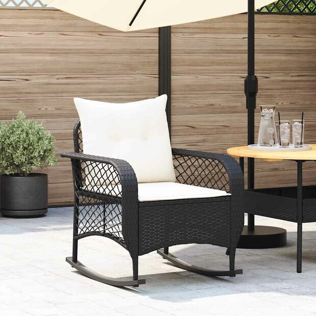 Tuinschommelstoel met kussens poly rattan zwart 1