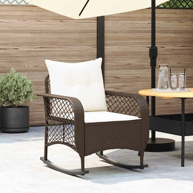 Tuinschommelstoel met kussens poly rattan bruin 1