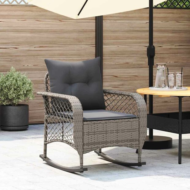 Tuinschommelstoel met kussens poly rattan grijs 1