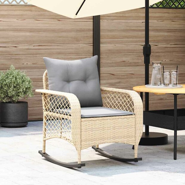 Tuinschommelstoel met kussens poly rattan beige 1