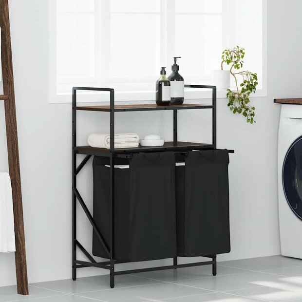 Wasmand 2 vakken met planken bruin eikenkleurig 1