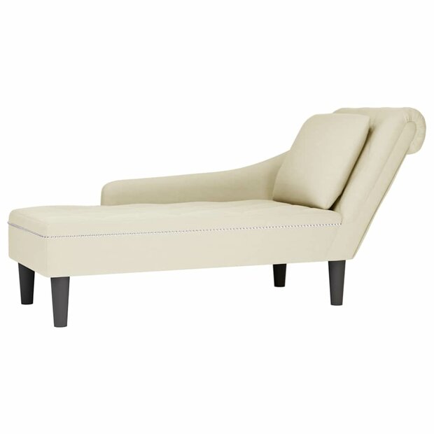 Chaise longue met kussen&amp;rechterarmleuning fluweel cr&egrave;mekleurig 1