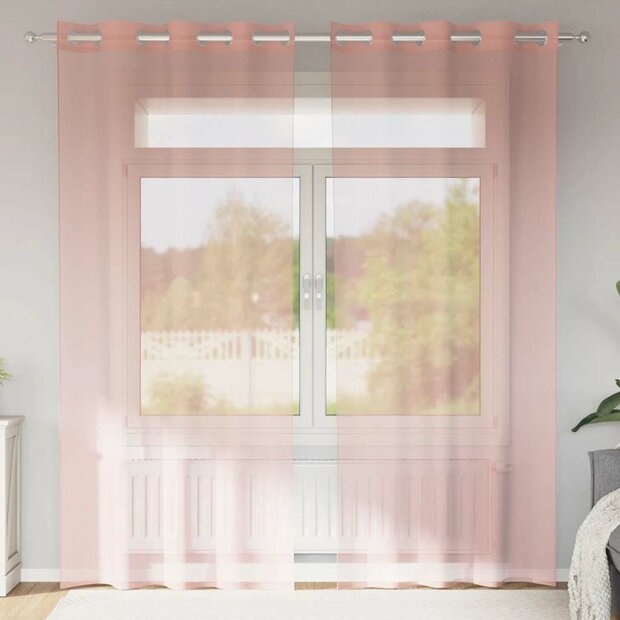 Gordijnen voile met doorvoertules 2 st 140x245 cm roze 1