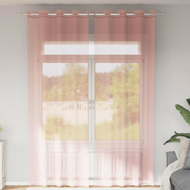 Gordijnen Voile met doorvoertules 2 st 140x260 cm roze 1