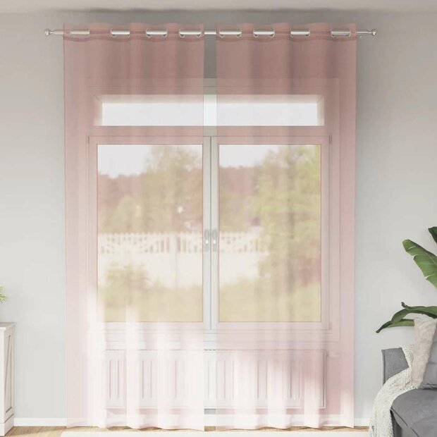 Gordijnen voile met doorvoertules 2 st 140x300 cm roze 1