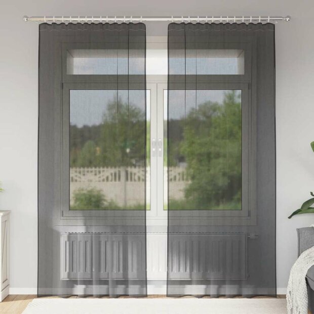 Gordijnen voile met roedezakken 2 st zwart 1