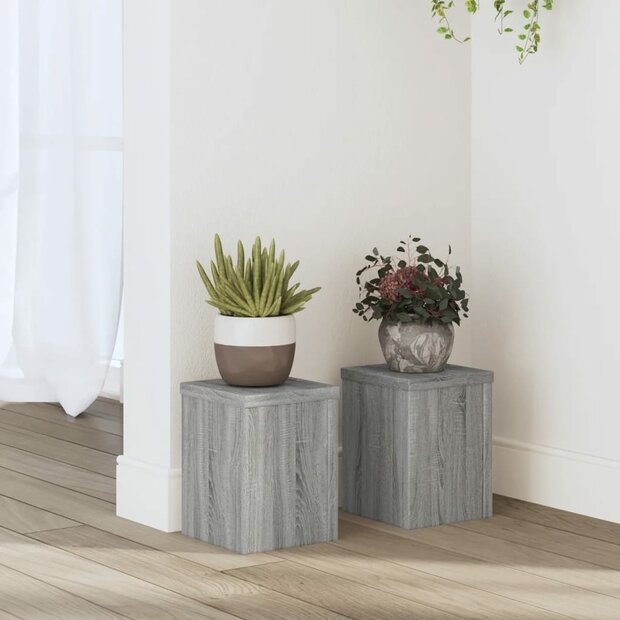 Plantenstandaards 2 st 15x15x20 cm bewerkt hout grijs sonoma 1