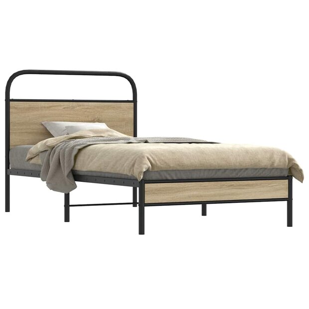 Bedframe zonder matras bewerkt hout gerookt eiken 90x200 cm 1