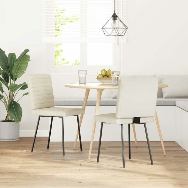 Eetkamerstoelen 2 st fluweel cr&egrave;mekleurig 1