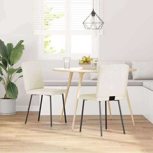 Eetkamerstoelen 2 st fluweel cr&egrave;mekleurig 1