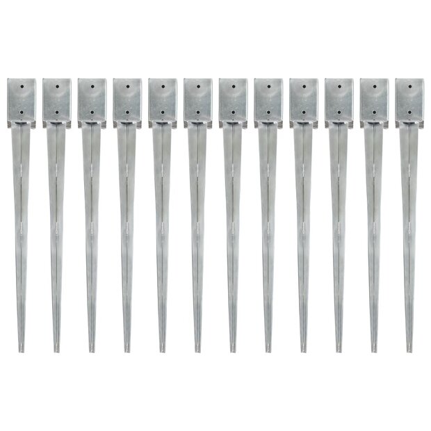 Grondpinnen 12 st 9x9x90 cm gegalvaniseerd staal zilverkleurig 1